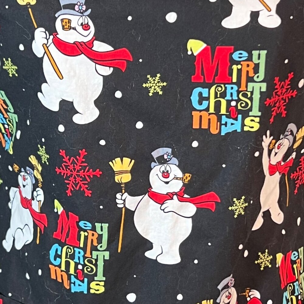Frosty The Snowman Christmas Scrub Top‎ Size XS 100% Cotton Black Short Sleeve